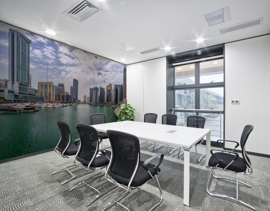 Modern buildings crowd the waterfront at Dubai Marina UAE Wall Printing