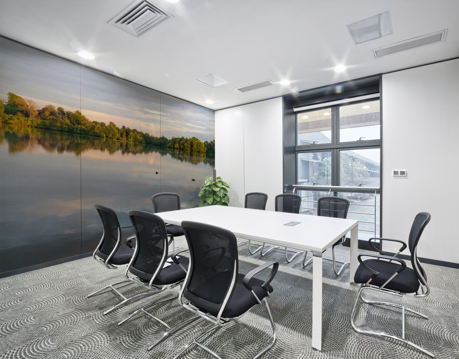 View across the Ellesmere Mere to a clear reflection of distant  Wall Printing