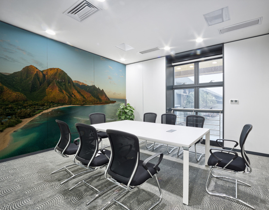 Aerial drone photo of Tunnels Beach at sunrise on Kauai in Hawaii Wall Printing