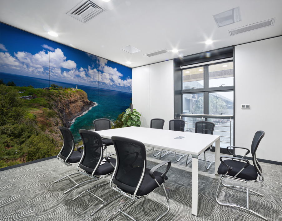 Kilauea lighthouse on headland against blue sky on Kauai Wall Printing