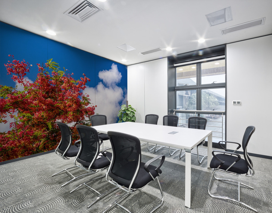 Gorgeous rainbow shower tree blossoms against blue sky Wall Printing
