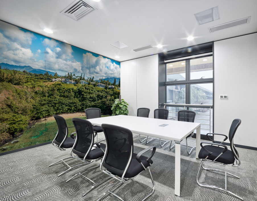 Aerial overview of Sealodge beach in Princeville on Kauai Wall Printing
