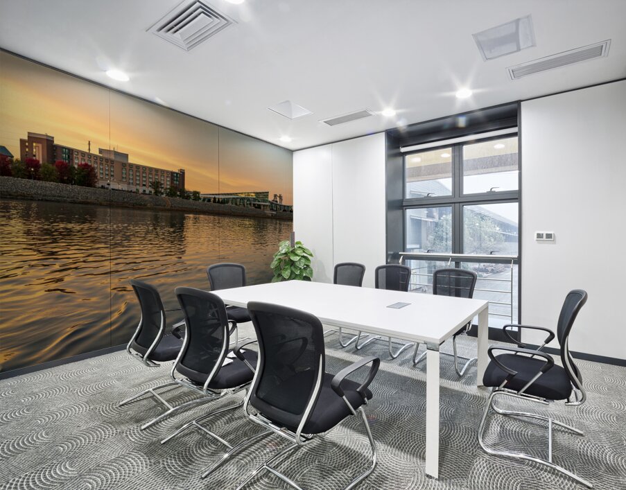 Conference Center in Dubuque IA on calm evening Wall Printing