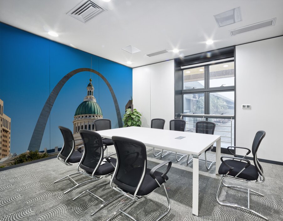 Dome of Old Courthouse in St Louis Missouri against Gateway arch Wall Printing