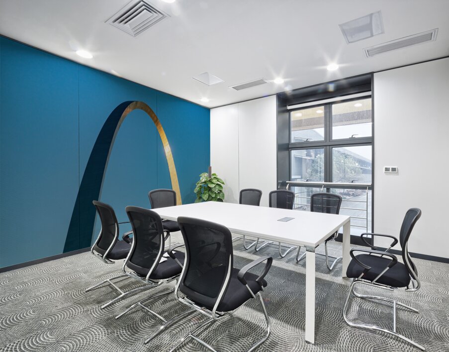 Unusual view of Gateway Arch at sunrise against blue sky Wall Printing
