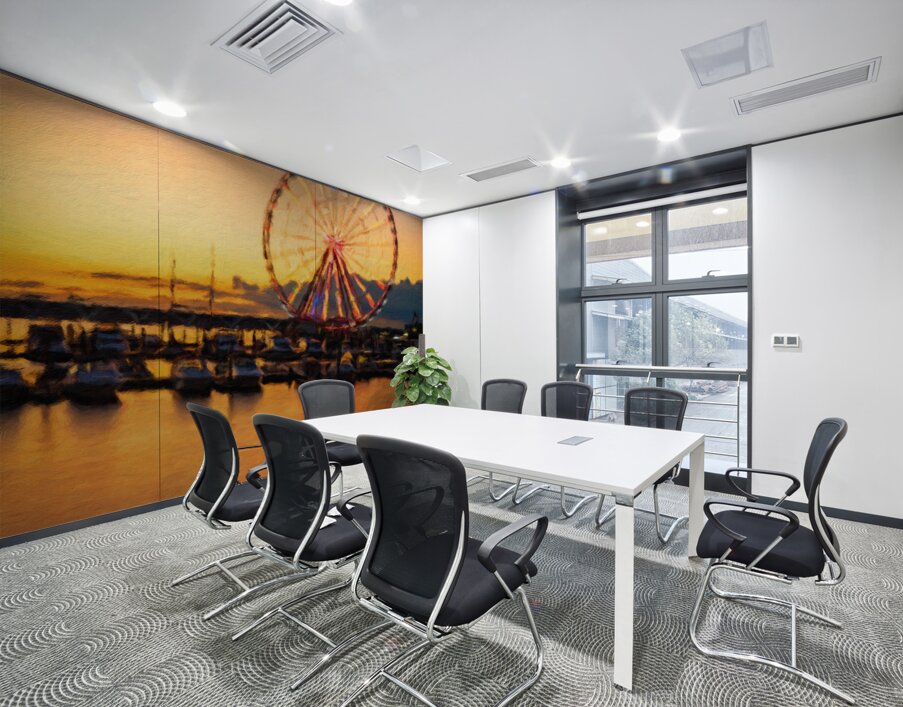 Impressionistic view of Ferris wheel at National Harbor at sunse Wall Printing
