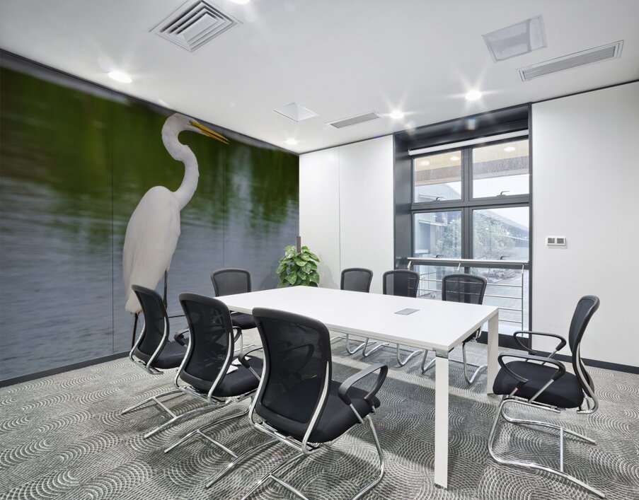 Great Egret on the stumps of bald cypress trees in Atchafalaya b Wall Printing