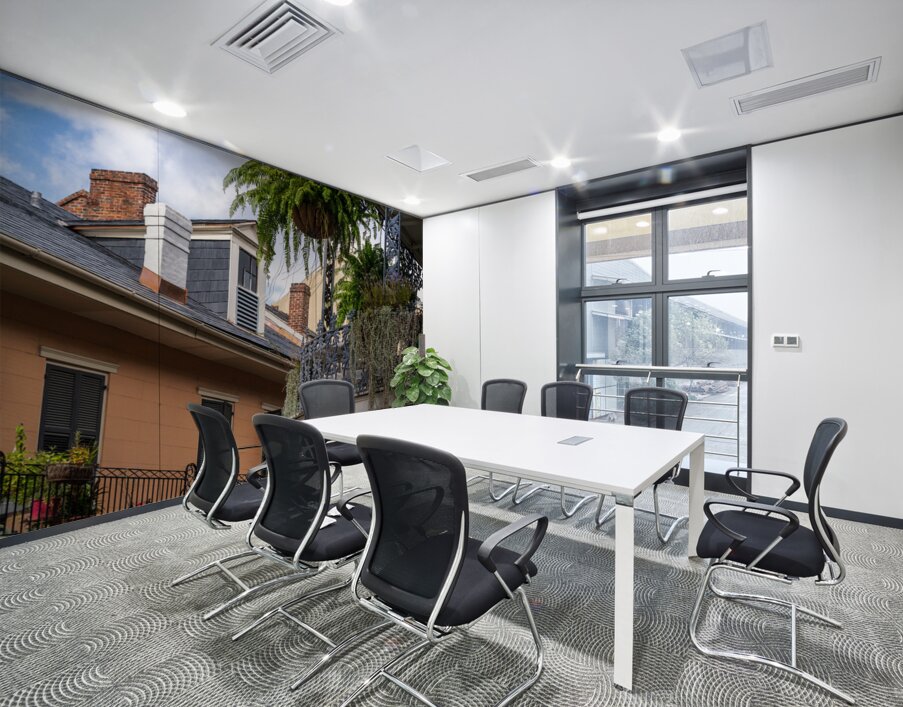 Traditional wrought iron balcony on brick New Orleans house Wall Printing