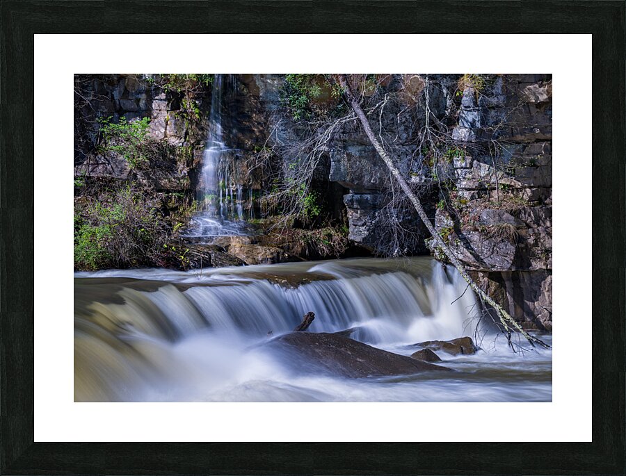 Small waterfall by Valley Falls on a bright spring morning Picture Frame print