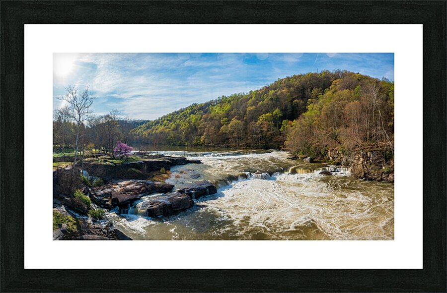 Panorama of flooded Valley Falls on a bright spring morning Picture Frame print