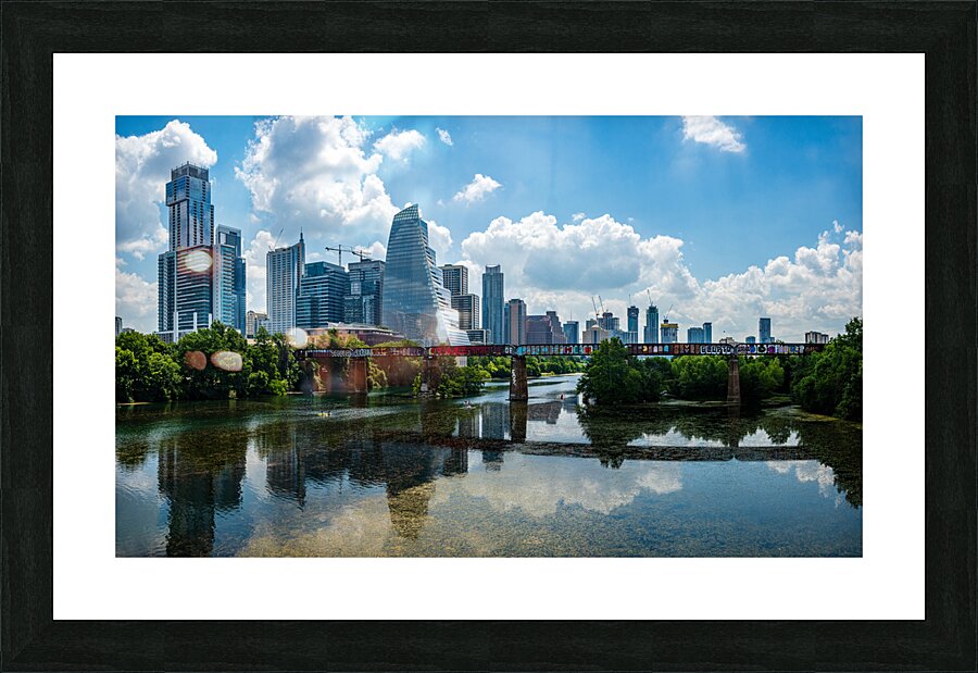 Cityscape of Austin Texas and Mopac railroad bridge by Lady Bird Picture Frame print