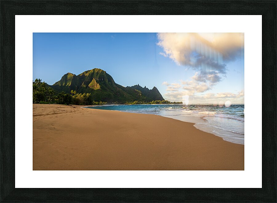 Early morning sunrise over Tunnels Beach on Kauai in Hawaii Picture Frame print