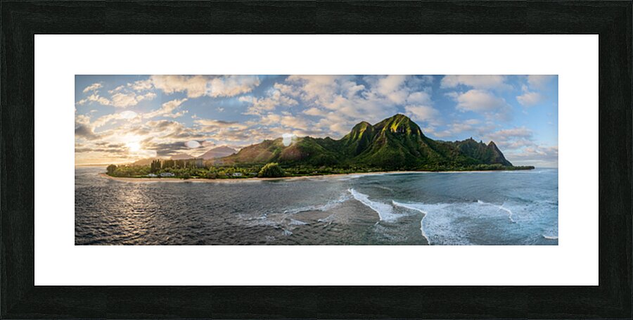 Panorama of Tunnels Beach at sunset in Kauai Hawaii with st Picture Frame print