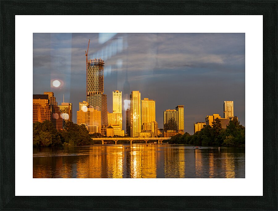 Waterline dominates city skyline of Austin Texas at sunset in 20 Picture Frame print