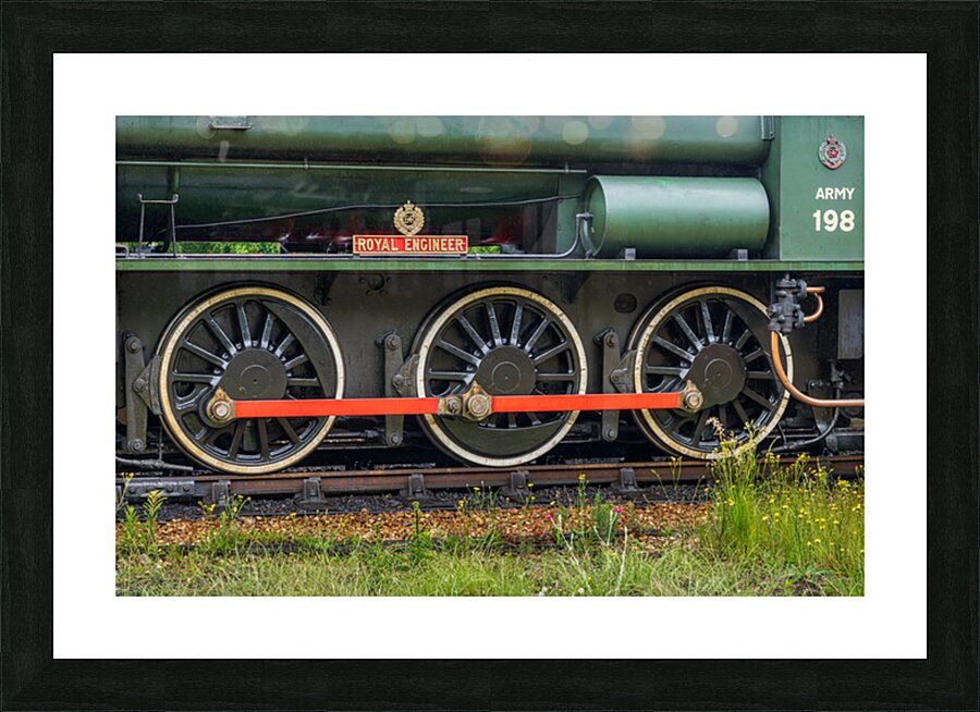 Detail of the wheels and coupling rod on the Isle of Wight Steam Picture Frame print