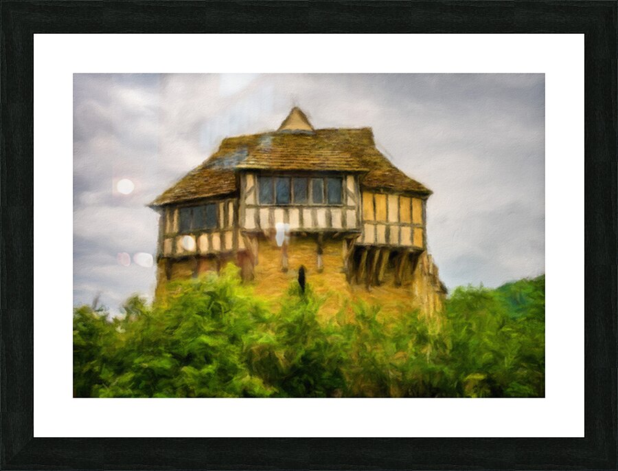 Oil painting of the 13th Century fortified manor house in Shrops Picture Frame print