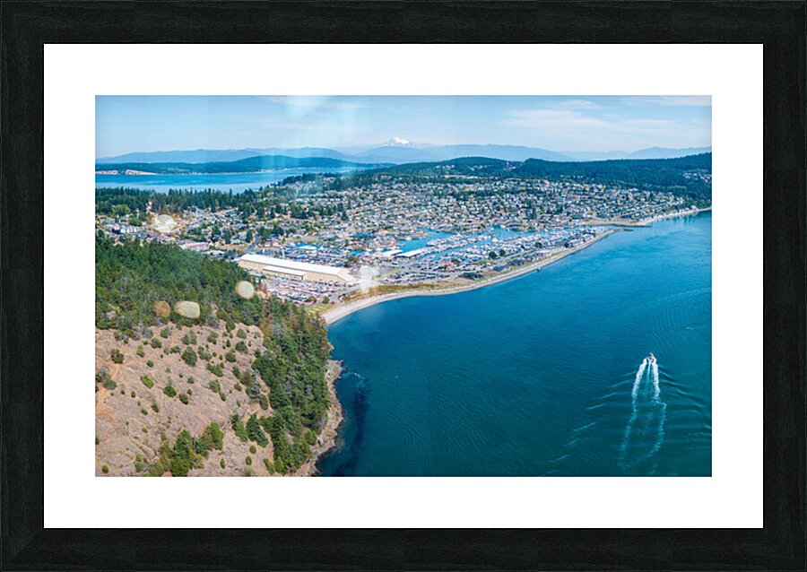 Aerial overview of Anacortes on Fidalgo Island in Washington State Picture Frame print