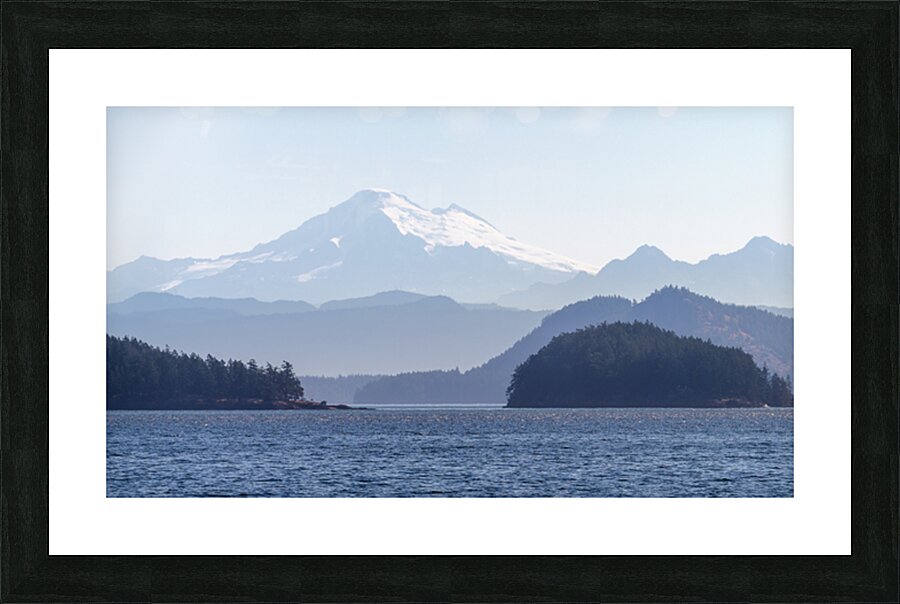 Shades of blue with Mt Baker in misty distance through Obstructi Picture Frame print