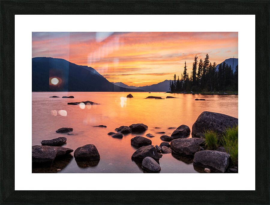 Vibrant sunset over Lake Wenatchee in the Cascade Mountains WA Picture Frame print