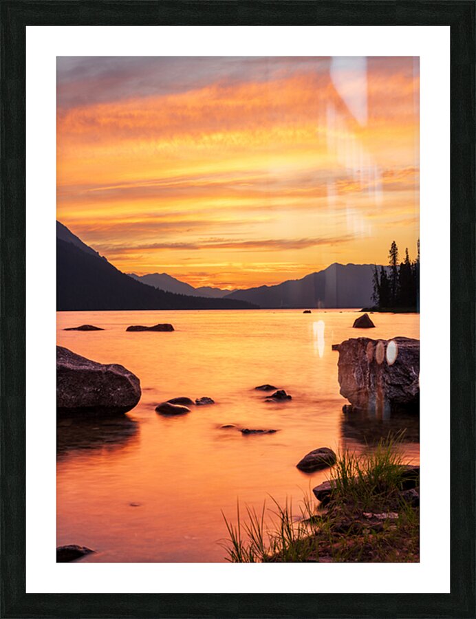 Vibrant sunset over Lake Wenatchee in the Cascade Mountains WA Picture Frame print