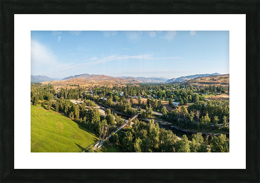 Aerial view of Winthrop on North Cascades Highway in Washington Picture Frame print