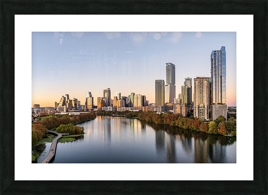 Water level view of downtown Austin Skyline from Lady Bird Lake Picture Frame print