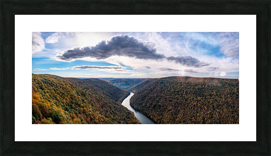  Wide panorama of Cheat River valley in West Virginia with fall colors Picture Frame print