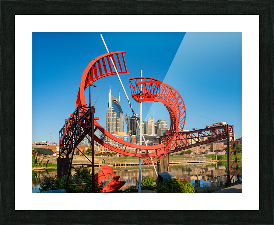 Modern sculpture frames the skyline of Nashville Tennessee Picture Frame print