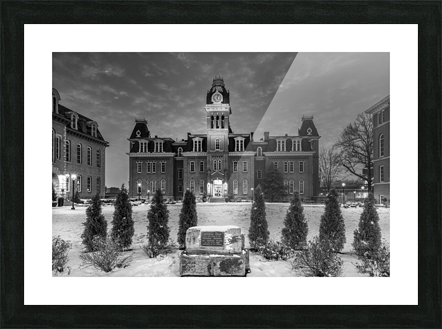 Black and White Woodburn Hall at West Virginia University Picture Frame print