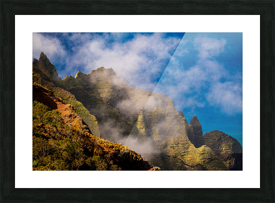 View of the fluted rocks of the Na Pali coastline Picture Frame print