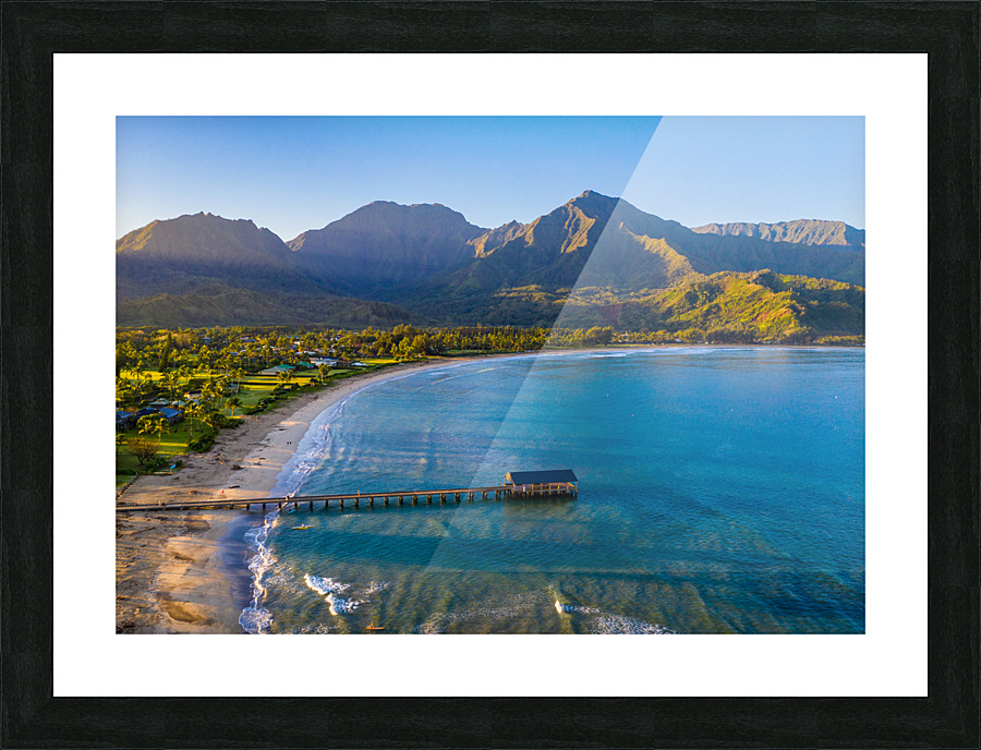 Aerial drone shot of Hanalei bay Picture Frame print