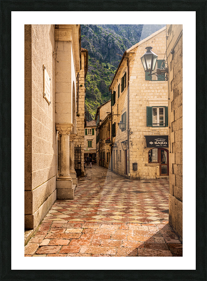 Narrow streets in Kotor in Montenegro Picture Frame print