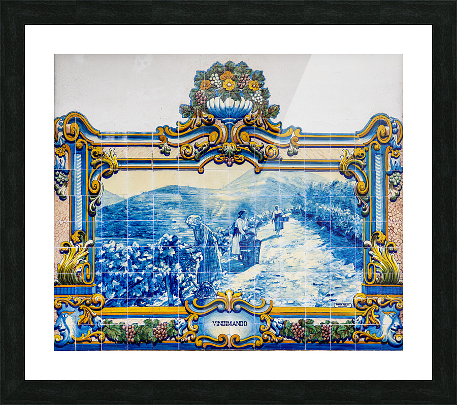 Ceramic tiles at Pinhao station in Portugal Picture Frame print