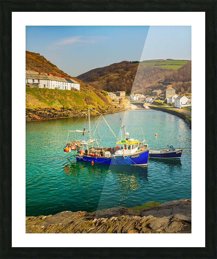 Fishing boats in harbor of Boscastle Cornwall Picture Frame print