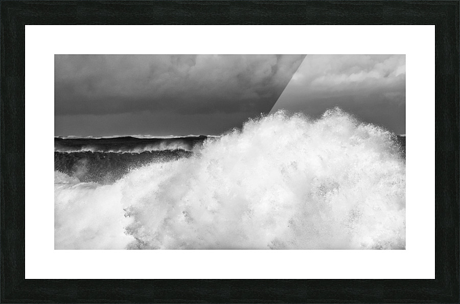 Frozen motion of large wave on beach Picture Frame print