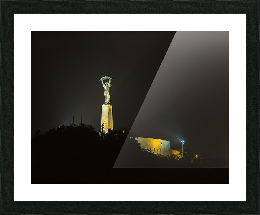 Freedom Statue at night in Budapest Picture Frame print