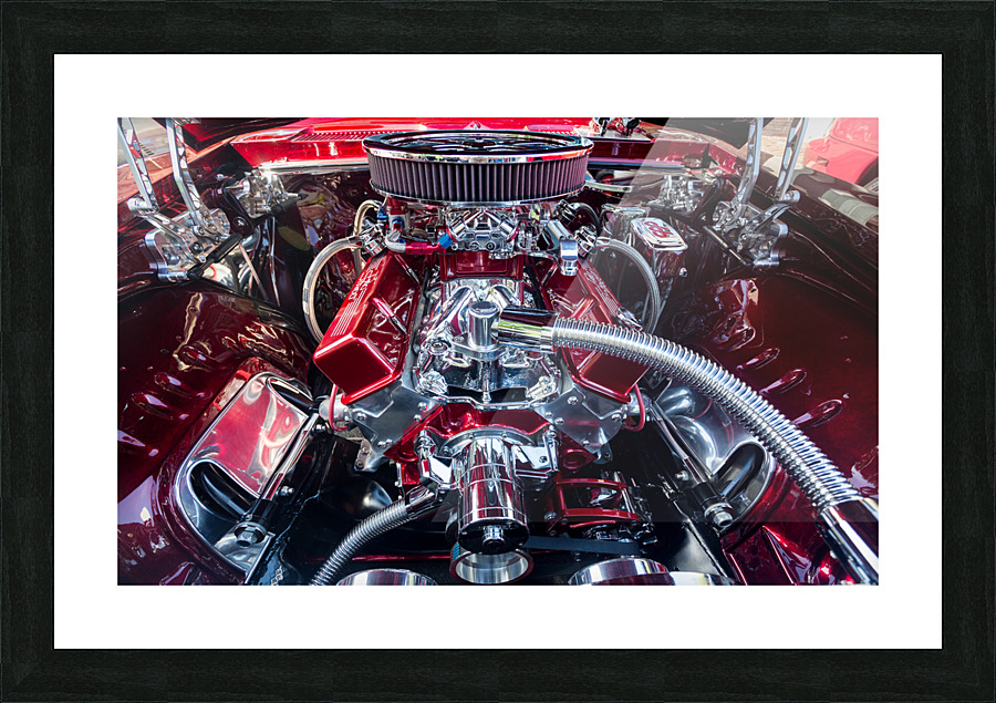 Engine compartment of chromed Camaro Picture Frame print