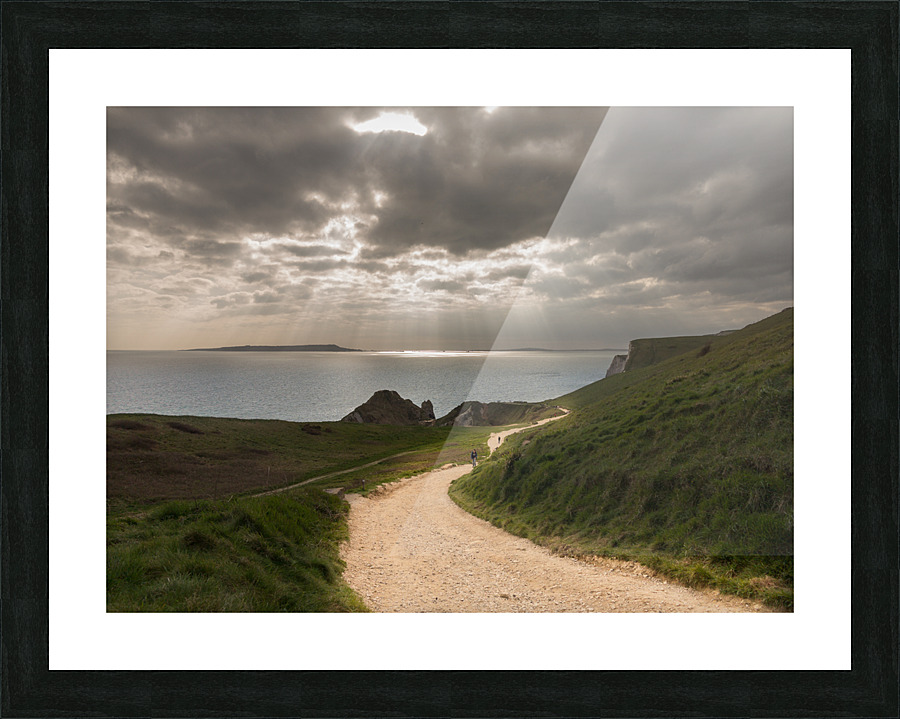 Pathway to the sunlight by ocean Picture Frame print