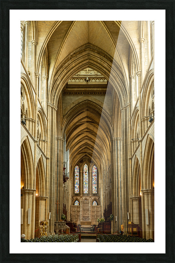 Interior aisle to altar in Truro cathedral in Cornwall Picture Frame print