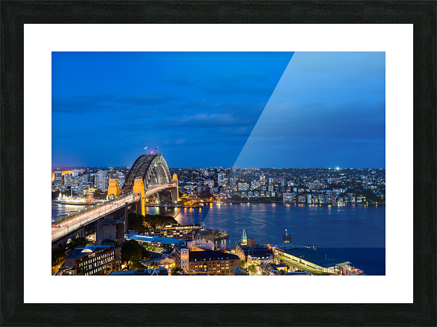 Dramatic panoramic night photo Sydney harbor Picture Frame print