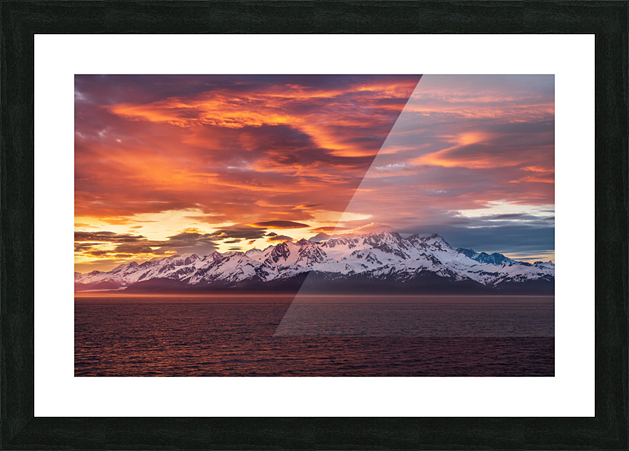Sunset by Mt Fairweather and the Glacier Bay National Park in Al Picture Frame print