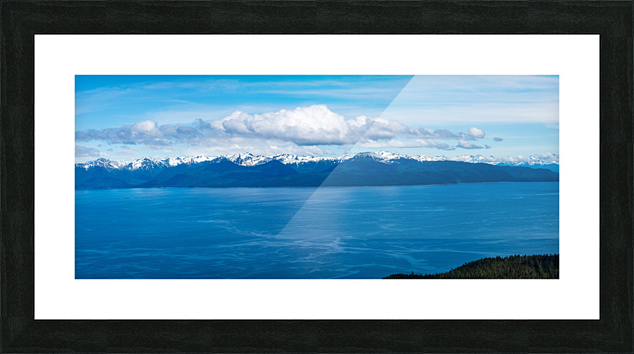 Broad panorama of the mountain range at Icy Strait Point in Alas Picture Frame print