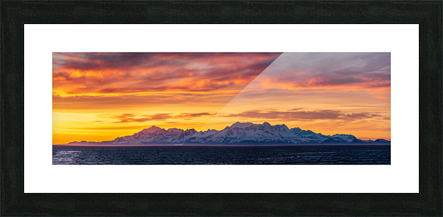 Sunset by Mt Fairweather and the Glacier Bay National Park in Al Picture Frame print