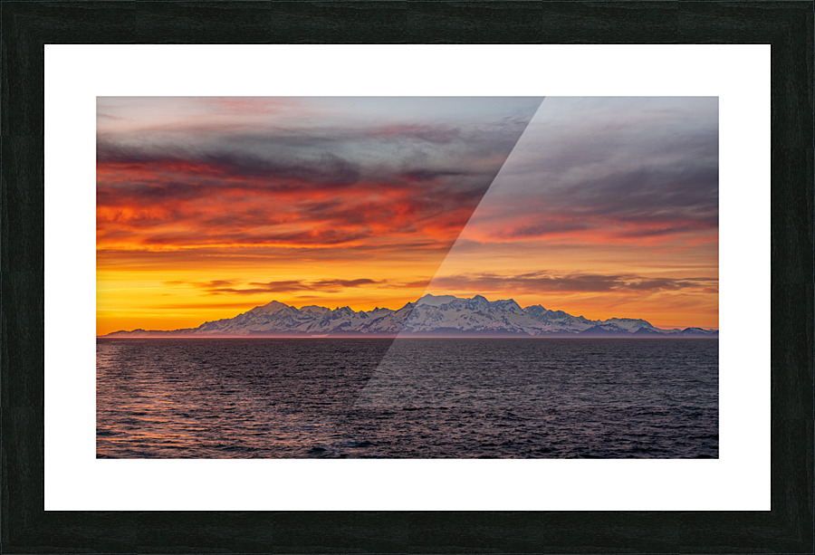 Sunset by Mt Fairweather and the Glacier Bay National Park in Al Picture Frame print