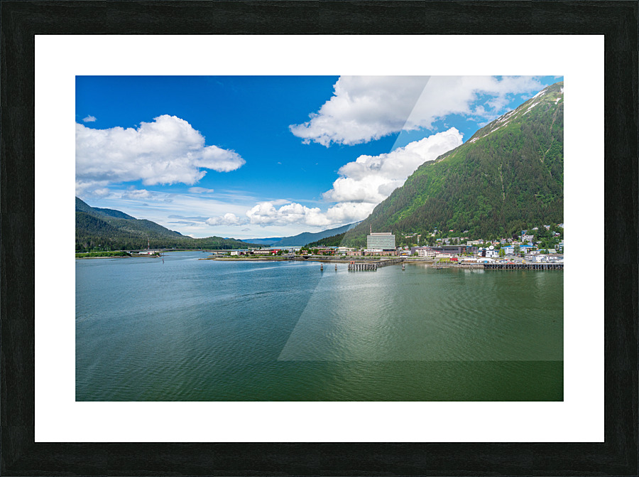City of Juneau in Alaska seen from the water in the port Picture Frame print