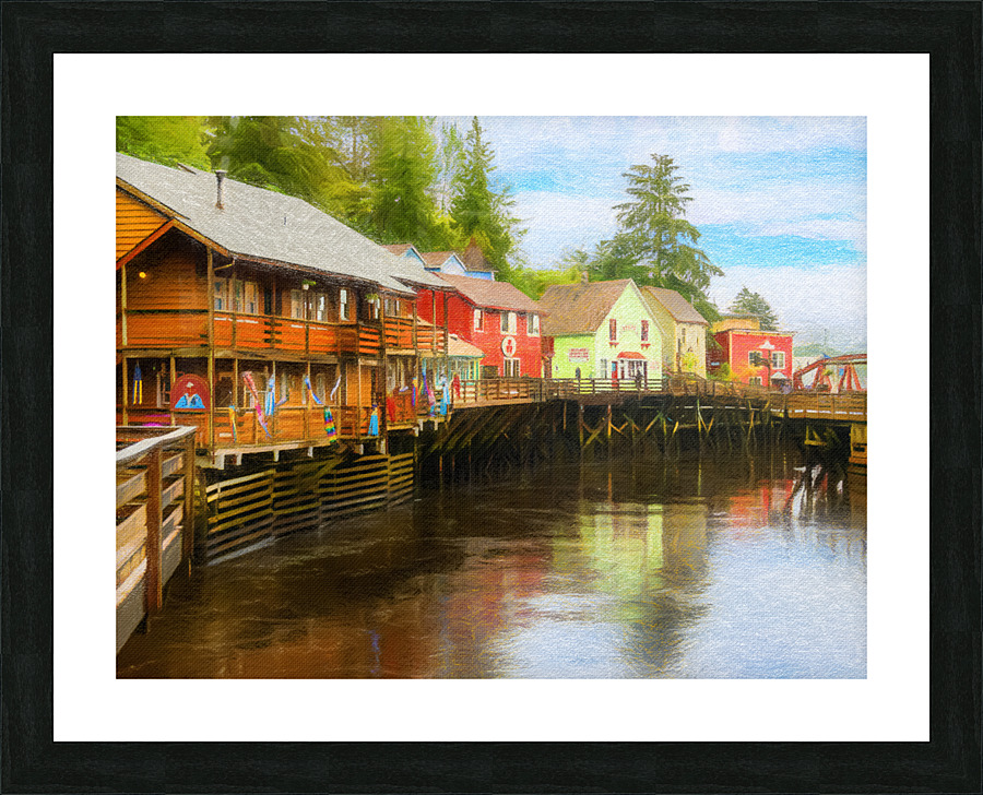 Painting of Creek Street wharf in Ketchikan Alaska Impression et Cadre photo