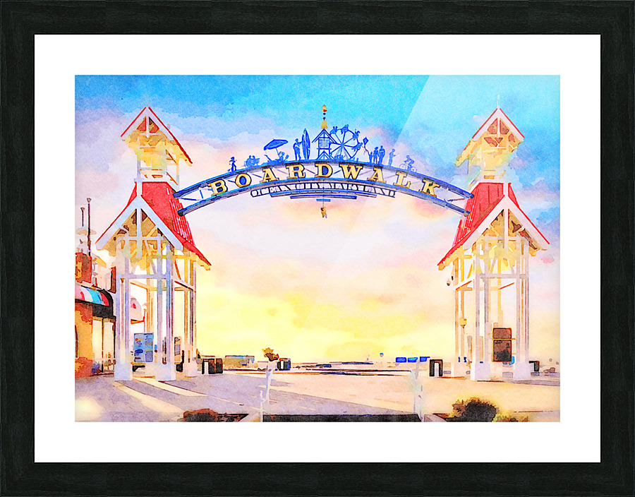 Water color of Ocean City boardwalk at sunrise Picture Frame print