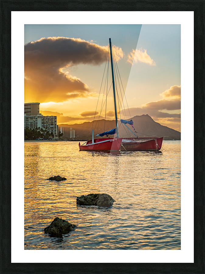 Sunrise over Diamond Head from Waikiki Hawaii Picture Frame print