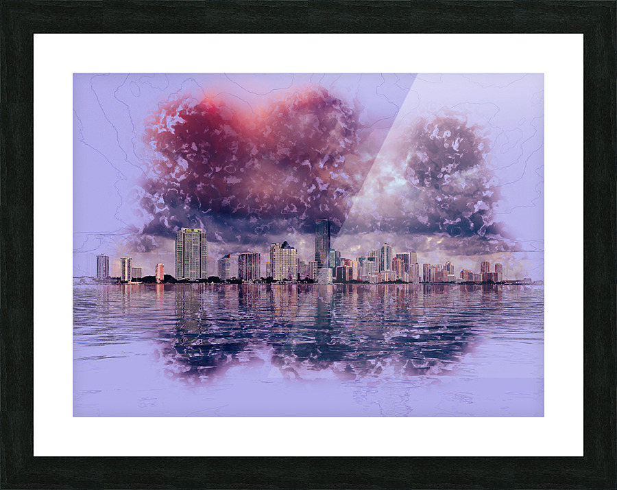 Dawn view of Miami Skyline reflected in water Impression et Cadre photo