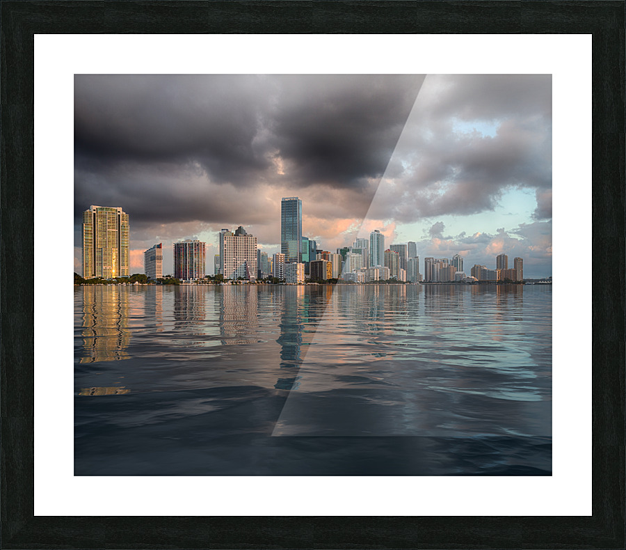 Dawn view of Miami Skyline reflected in water Picture Frame print